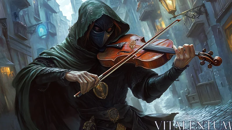 Masked Fiddler in the Alley AI Image