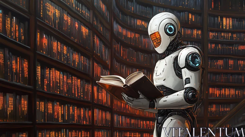 AI Robot in a Book Archive AI Image