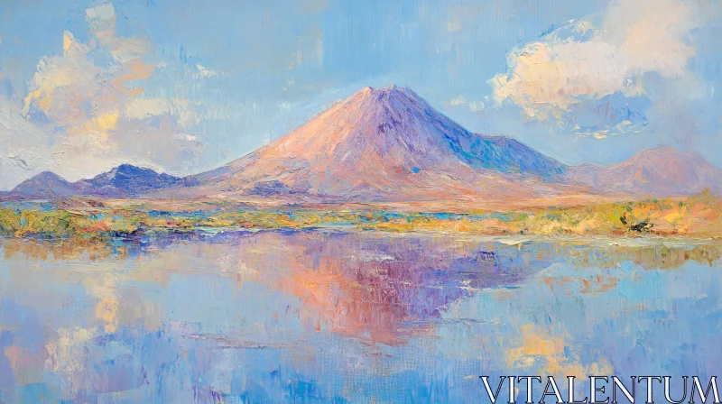 Pastel Mountain Scene with Water Reflection AI Image