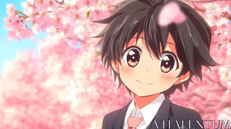 Anime Portrait with Spring Cherry Blossoms AI Image