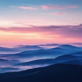 Misty Mountain Range Under Dawn Sky