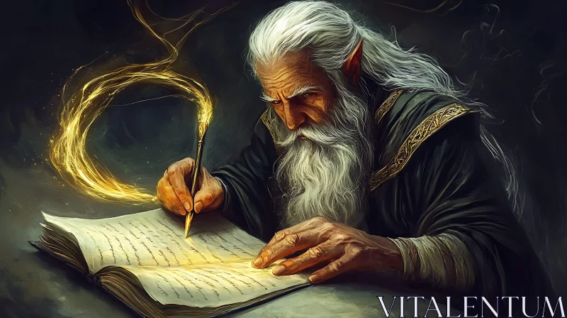 AI ART Old Wizard Writing Magic Spells