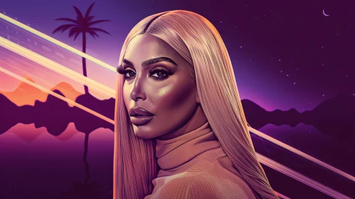 Elegant Kim Kardashian in Futuristic Nightscape