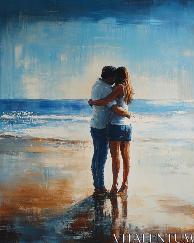 Couple in Love at the Beach AI Image