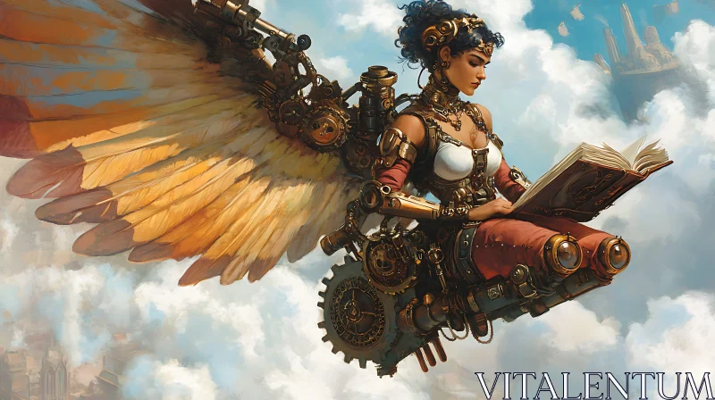 Mechanical Wings and Literary Flight AI Image