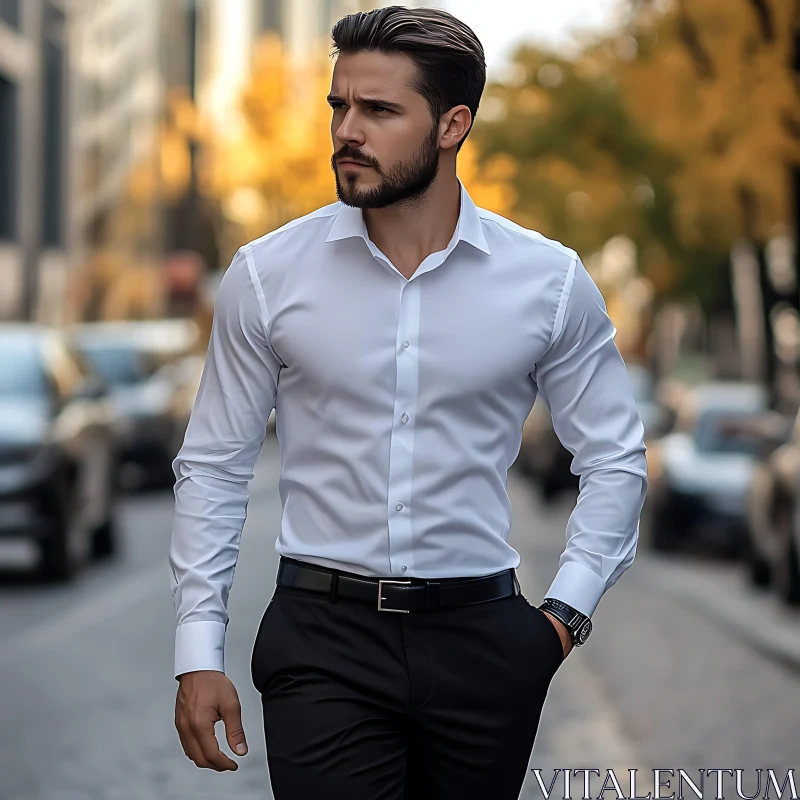 Stylish Man Portrait in City Street AI Image