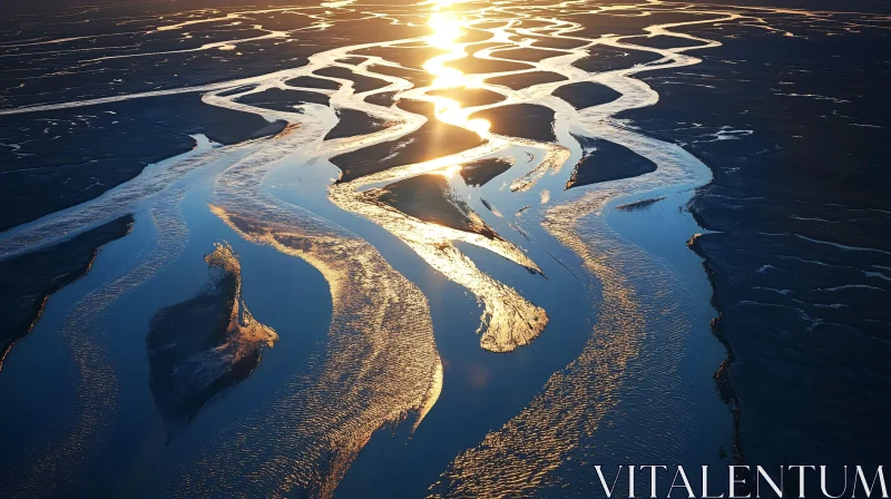 Golden River Bends at Sunset AI Image