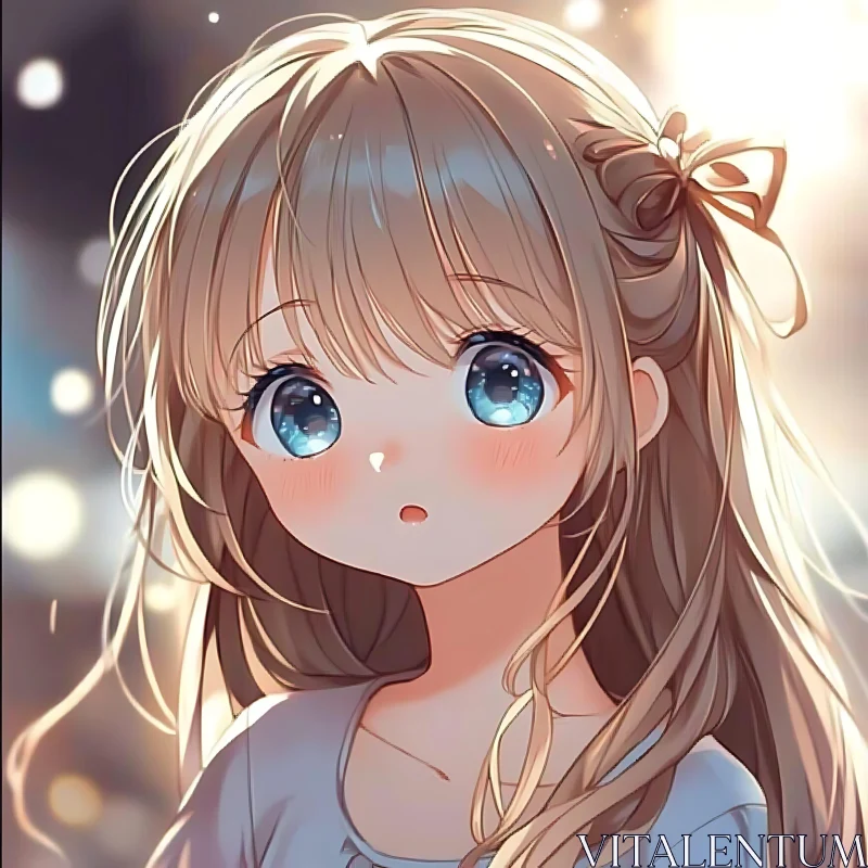 Anime Art: Blue-Eyed Girl with Blonde Hair AI Image