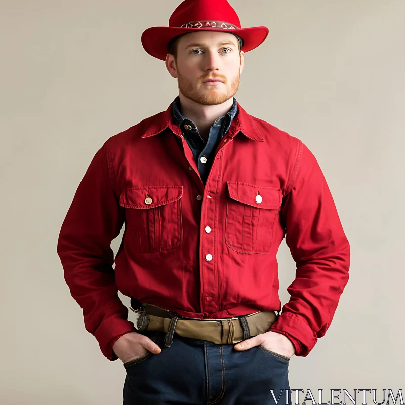 AI ART Portrait of Man in Red Cowboy Hat