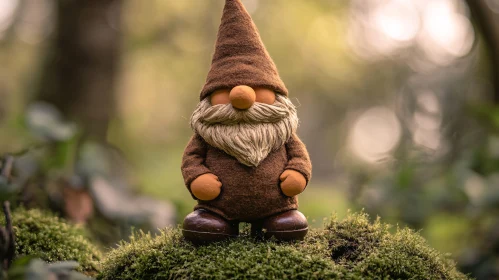 Whimsical Gnome Figurine on Moss