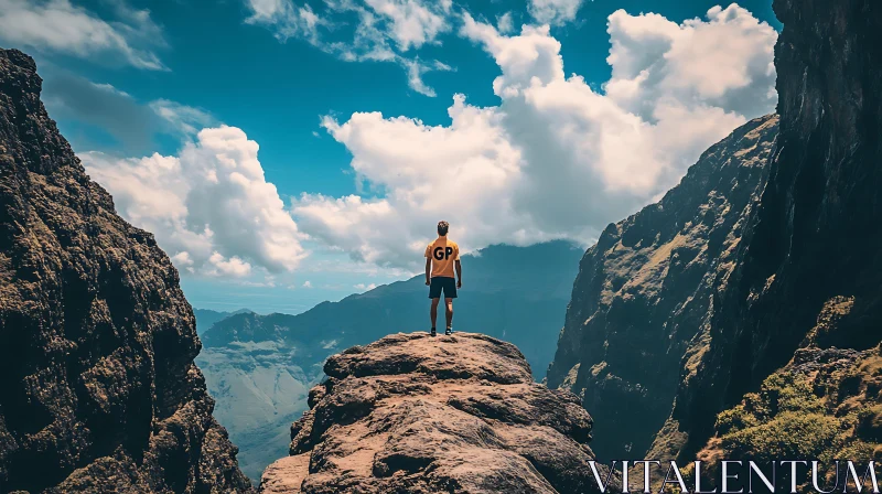 Man on Mountain Top: Scenic View AI Image