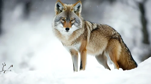 Coyote in Snowy Landscape