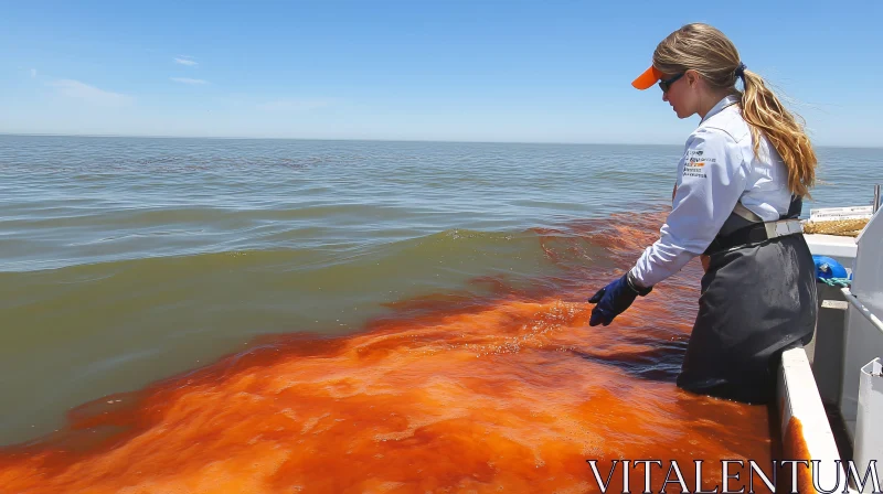 AI ART Woman Examining Red Tide Bloom