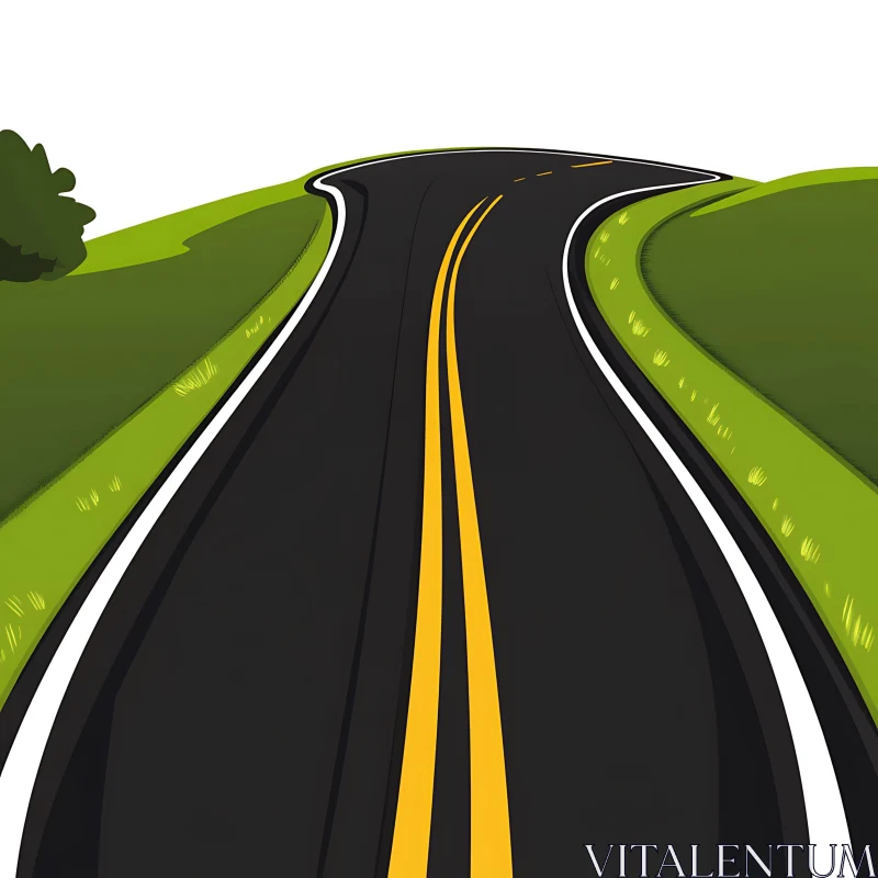 AI ART Curvy Road Through Green Landscape