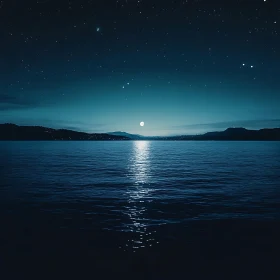 Tranquil Night Seascape with Moon Reflection