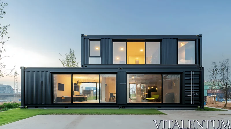 Contemporary Container Home with Large Glass Panels AI Image