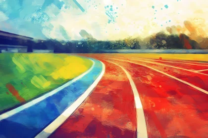 Colorful Athletics Track in a Stadium Setting