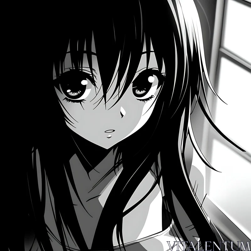 Monochrome Manga Girl Artwork AI Image