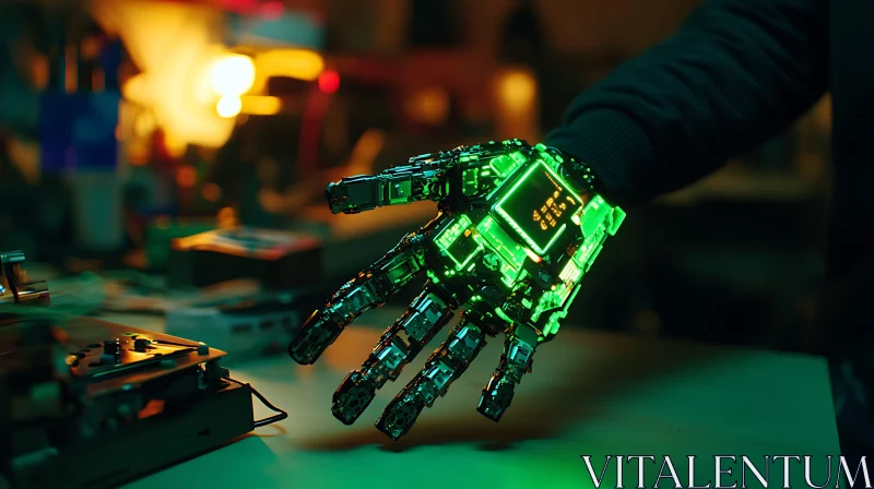 AI ART Illuminated Cybernetic Hand