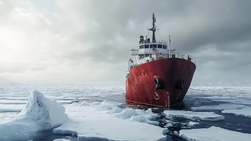 Arctic Icebreaker Cruising Through Ice Fields