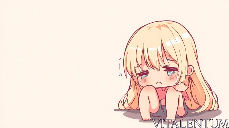 Cute and Sad Blonde Chibi Girl AI Image