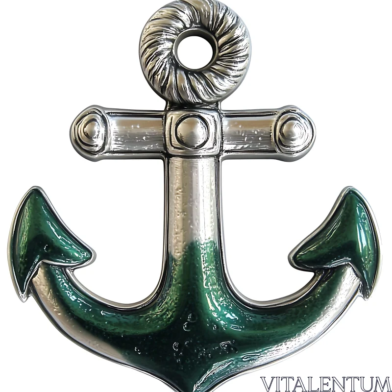 AI ART Detailed Silver and Green Nautical Anchor Image