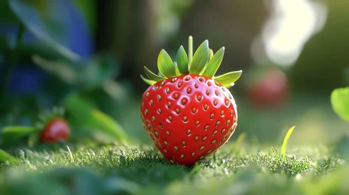 Fresh Red Strawberry on Green Grass