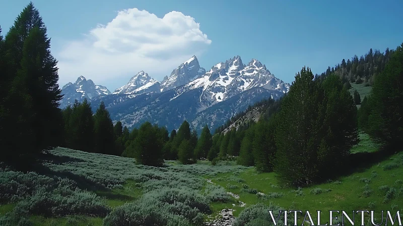 Majestic Mountains and Lush Valley View AI Image