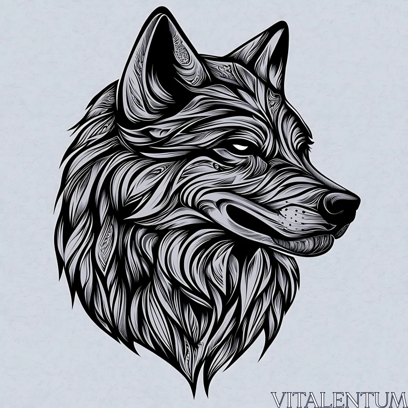 AI ART Monochrome Wolf Head with Flowing Lines