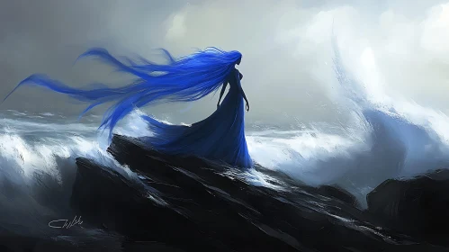 Ocean's Daughter Amidst Crashing Waves