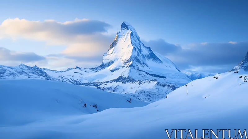 Alpine Mountain Under Blue Sky AI Image