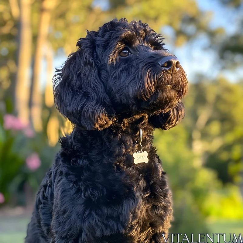 Curly Black Dog in Nature AI Image