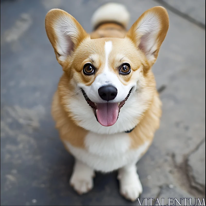 Joyful Corgi with Perked Ears and Pink Tongue AI Image