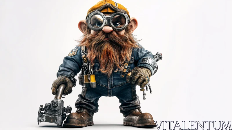 AI ART Whimsical Dwarf with Goggles and Tool