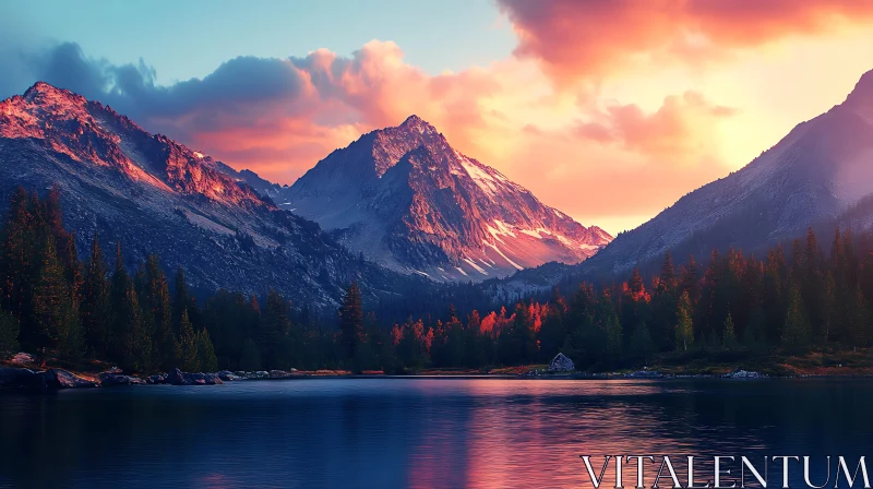 Sunset Over Mountain Lake AI Image