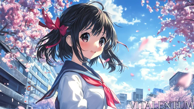 Cherry Blossom Season in Anime Style AI Image