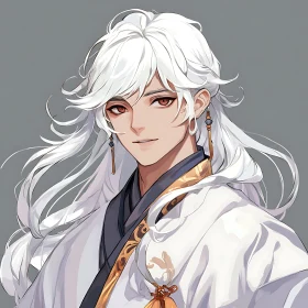 Anime Portrait of a Fashionable Character with White Hair