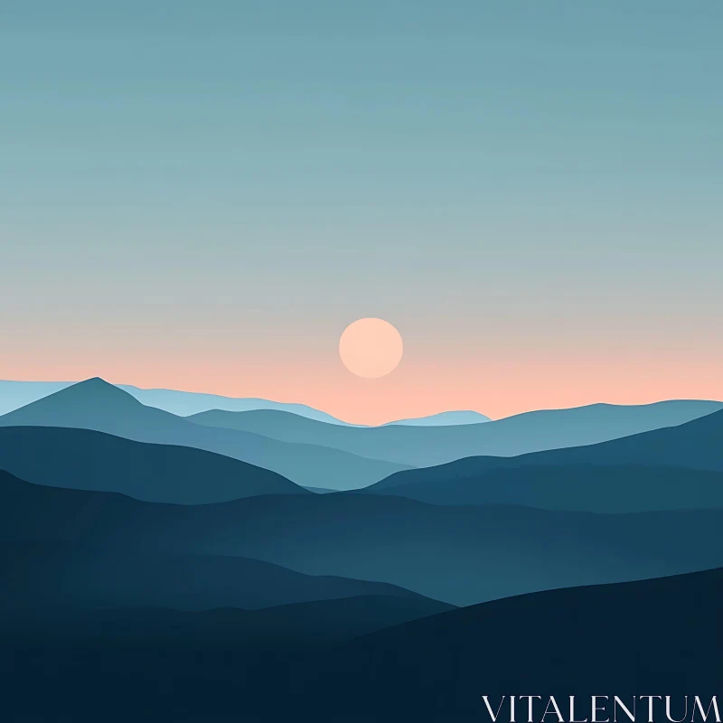 Blue Mountain Range at Sunset AI Image