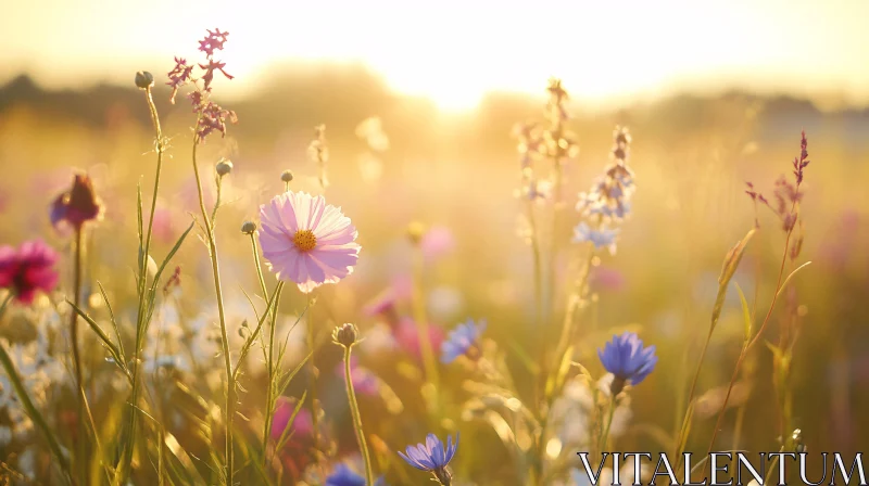 Sunlit Wildflowers in a Meadow AI Image