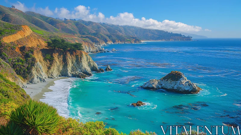 Ocean Coastline with Cliffs and Clear Sky AI Image