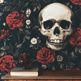 Skull and Roses Vintage Composition