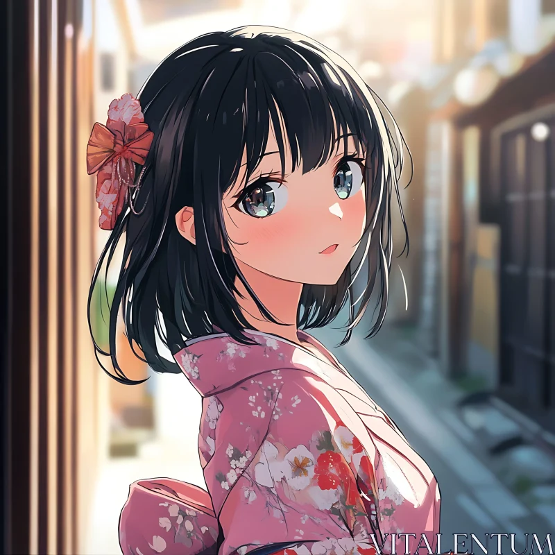 Serene Anime Girl in Traditional Dress AI Image