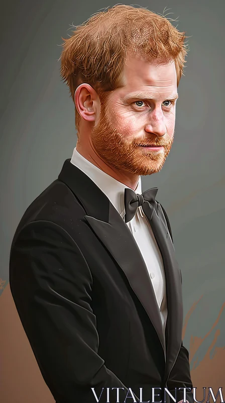 Elegant Portrait of Prince Harry in Formal Wear AI Image