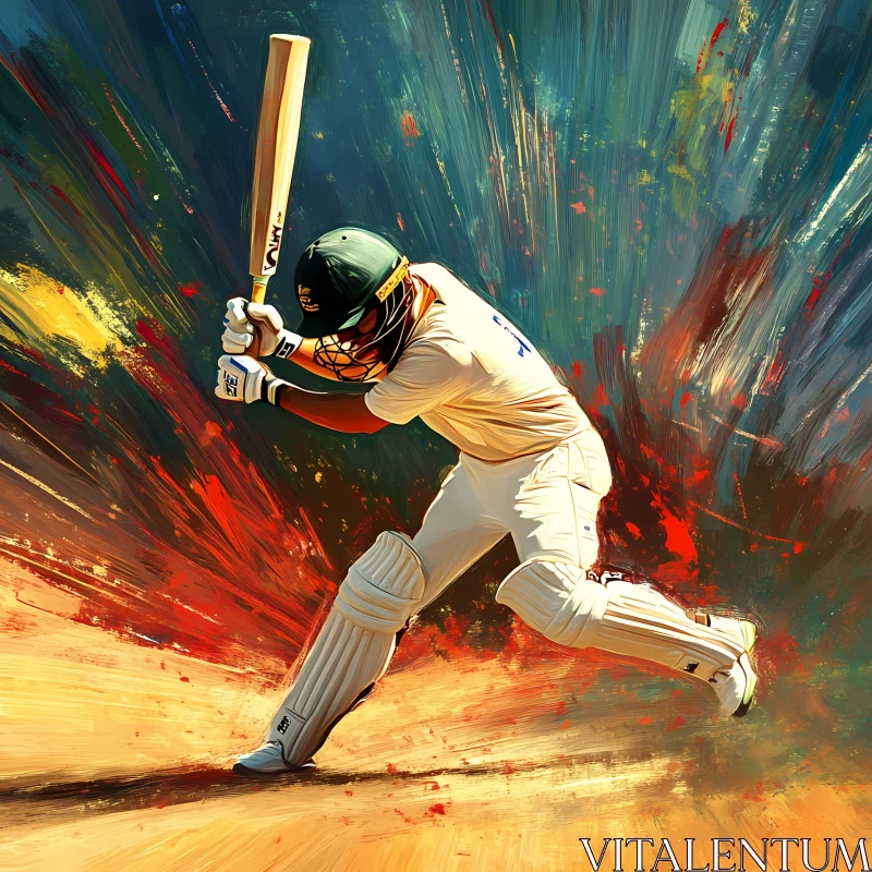 Dynamic Cricket Action in Artistic Colors AI Generated Picture AI Image