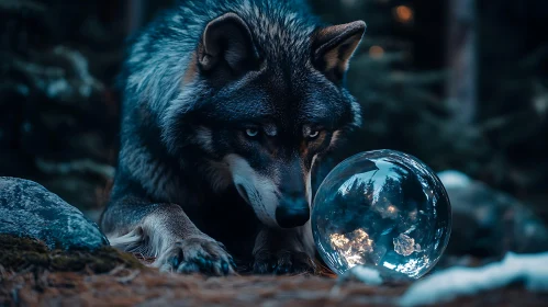 Mystical Wolf with Orb in Woods