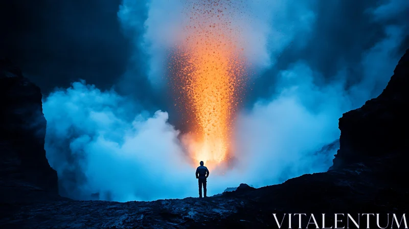 AI ART Man Facing Volcano Eruption