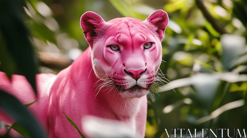 Surreal Pink Panther Portrait in Nature AI Image