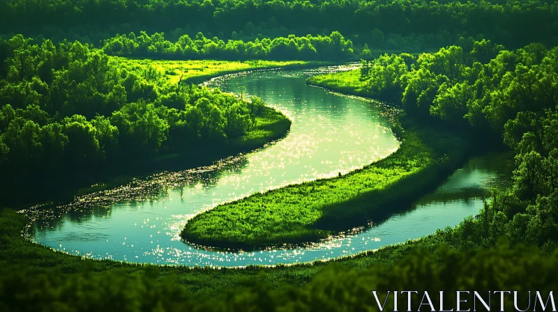 Tranquil Forest River Landscape AI Image