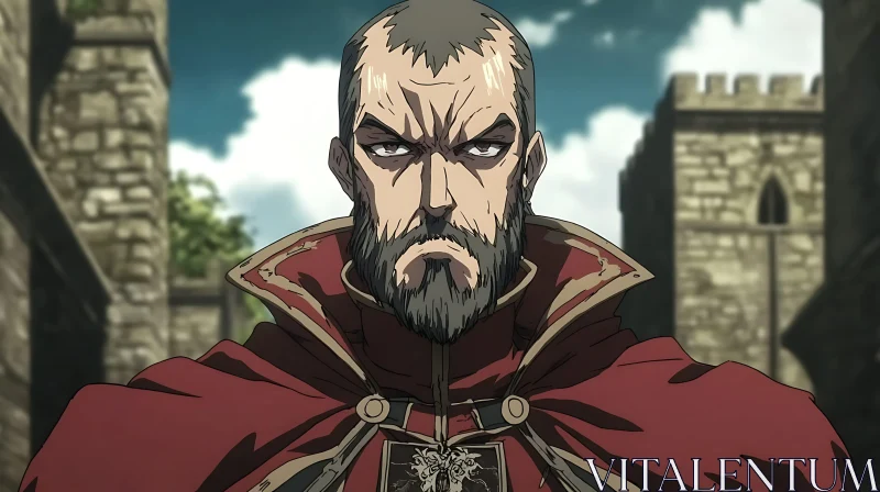 Medieval Anime Warrior with Beard AI Image