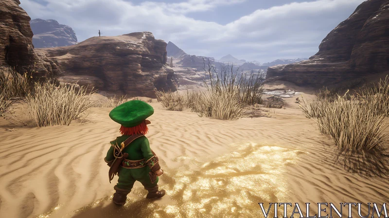 Green Leprechaun in Desert AI Image